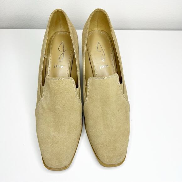 Joie Wevenly Suede Square Toe Heeled Loafers 8.5 Tan - Picture 2 of 9